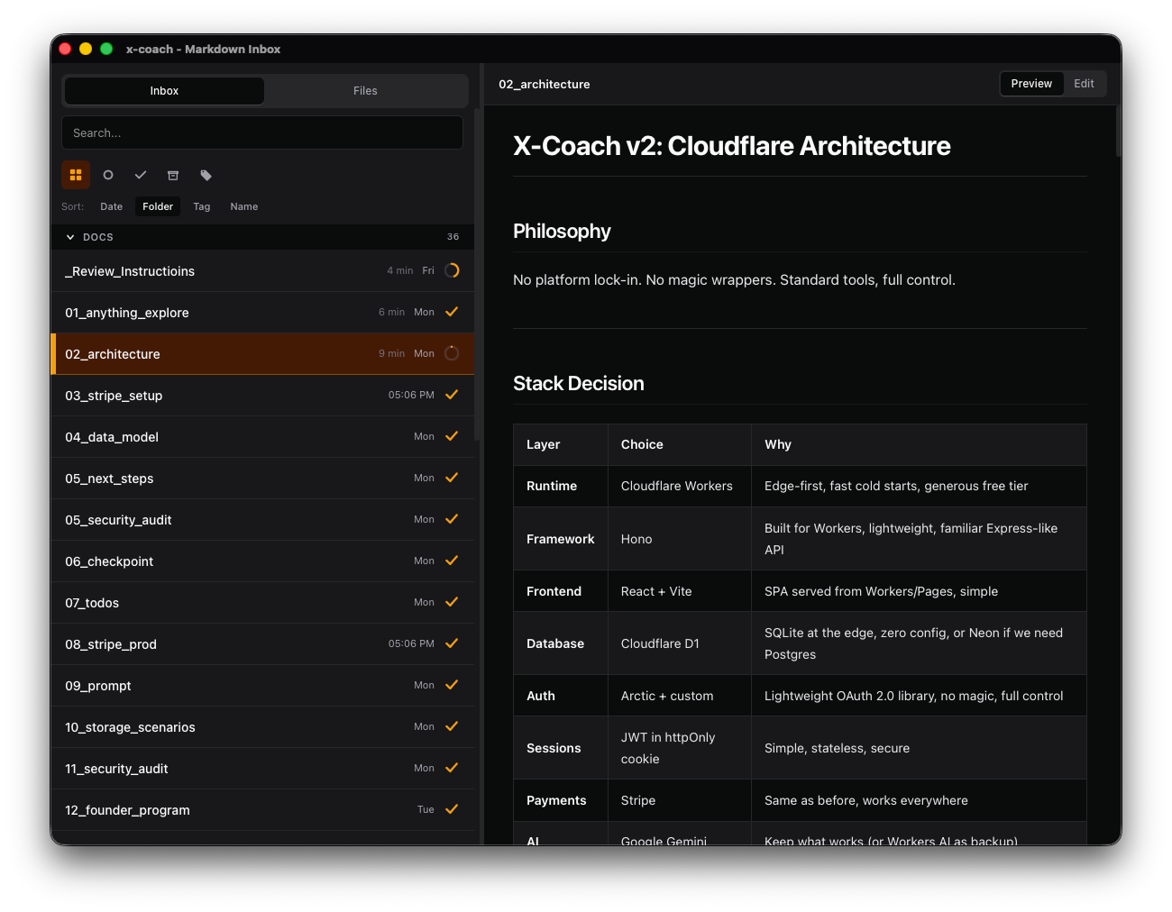 Markdown Inbox app screenshot